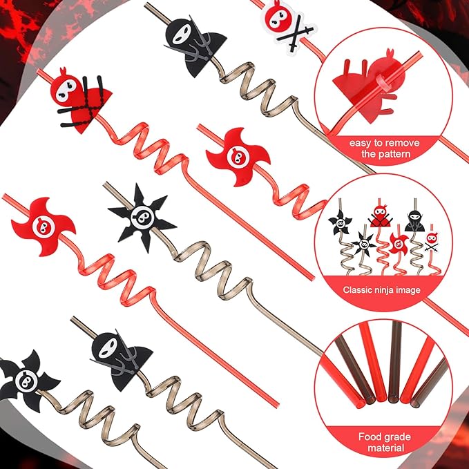 Yungyan 16 Sets Ninja Party Favors Goodie Cups with Lids and Straws for Birthday Decorations Reusable 16oz Plastic Candy Cups Plastic Straws for Birthday Party (Ninja)