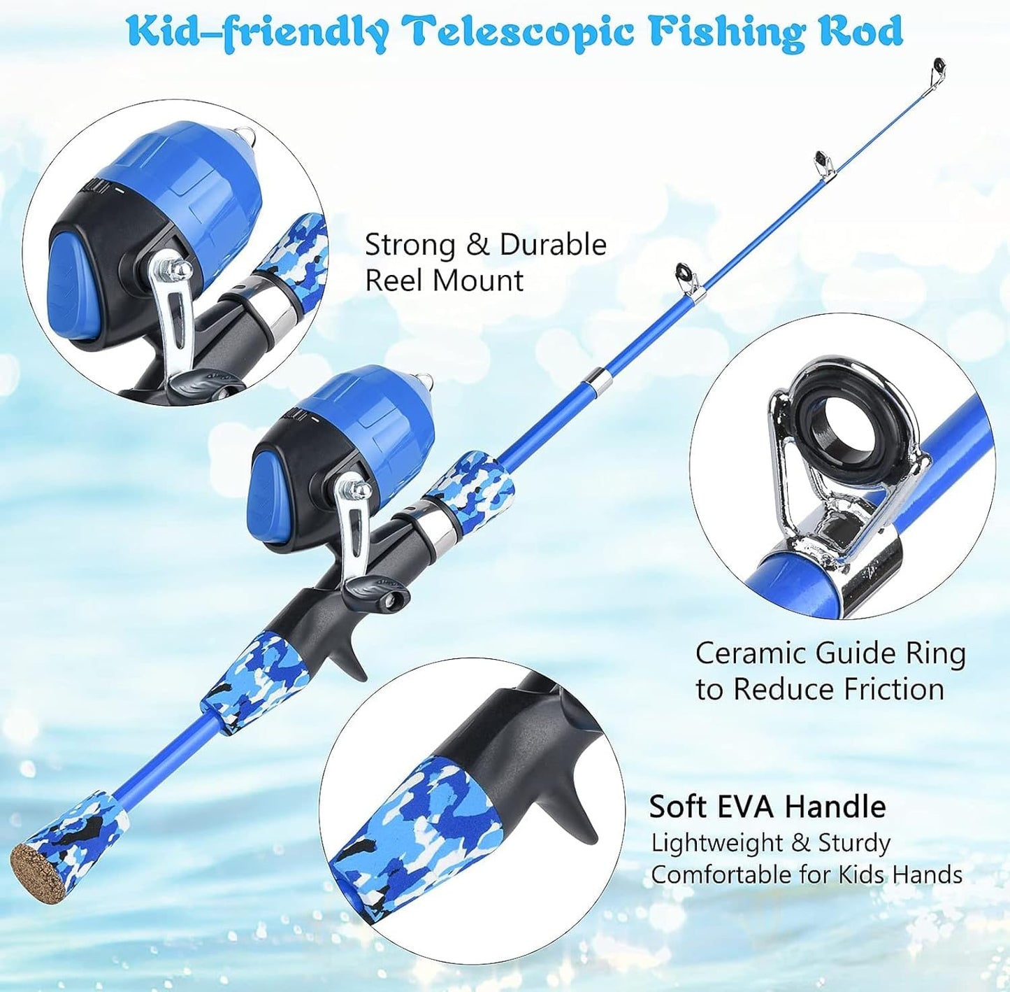 Milerong Kids Fishing Rod, Kids Fishing Pole Portable Telescopic Fishing Rod and Reel Combo Kit for Boys, Girls, Youth - with Spincast Fishing Reel, Fishing Tackles, Fishing Lures, Fishing Lines