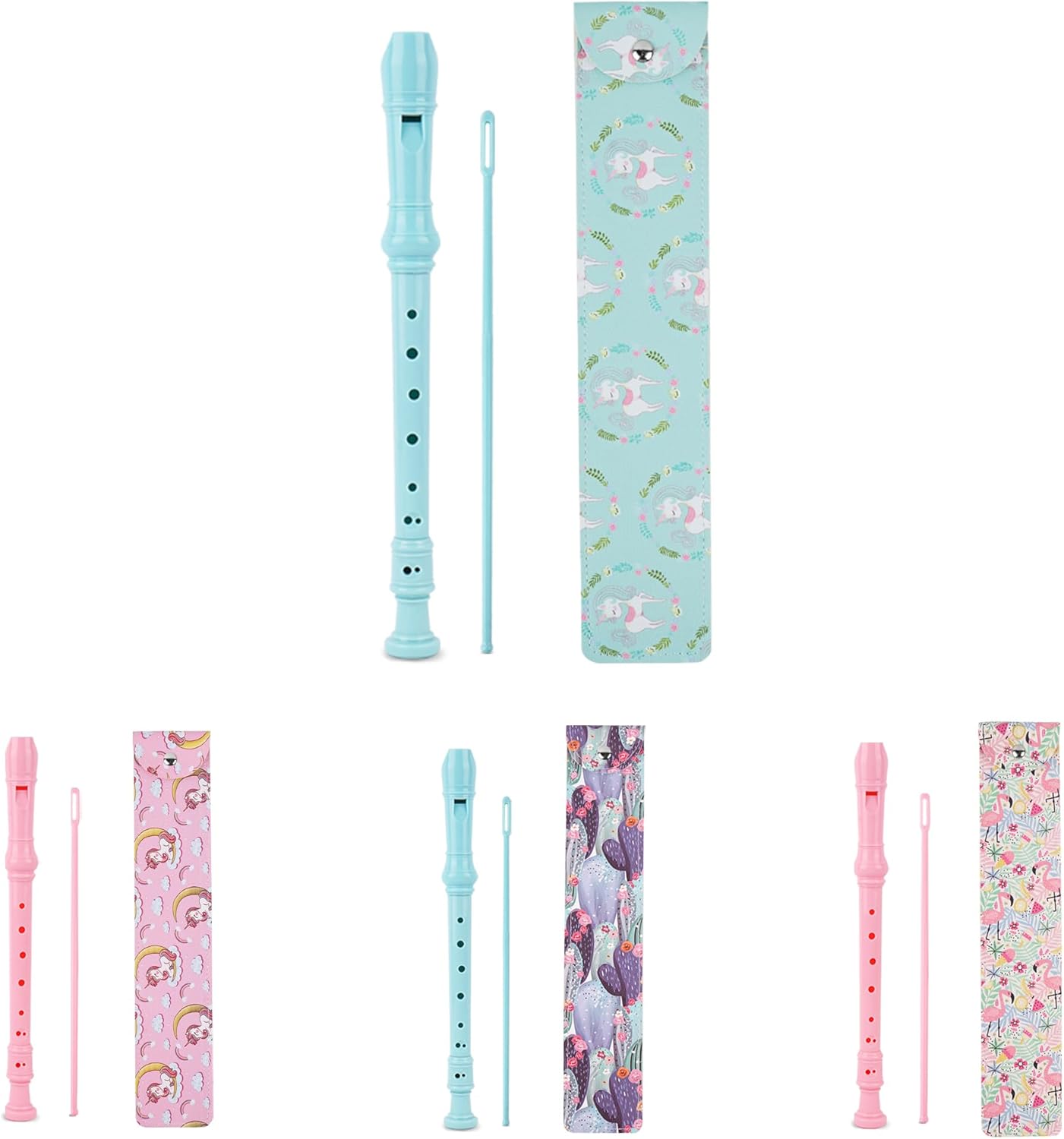 Recorder Instrument for Beginner Kids Adults,8-Hole Soprano Descant Recorder Music Flute with with Cleaning Rod & Leather Case For School Student Home Entertainment(2-Green Unicorn)