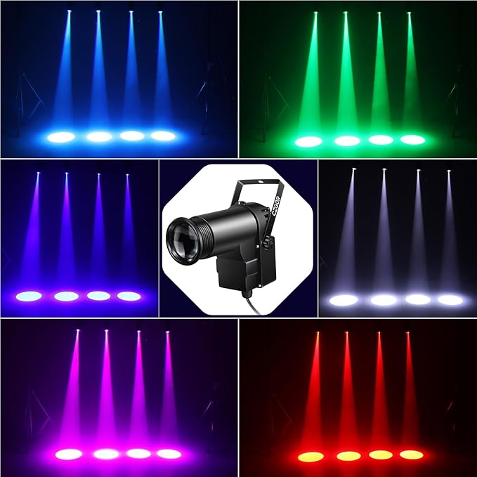 Pinspot Light 15W DMX 2 Pack, Czgor RGBW Disco Ball Lights with Remote Control, DMX512, Sound Activated Pin Spotlight for Party Wedding DJ Disco Shows