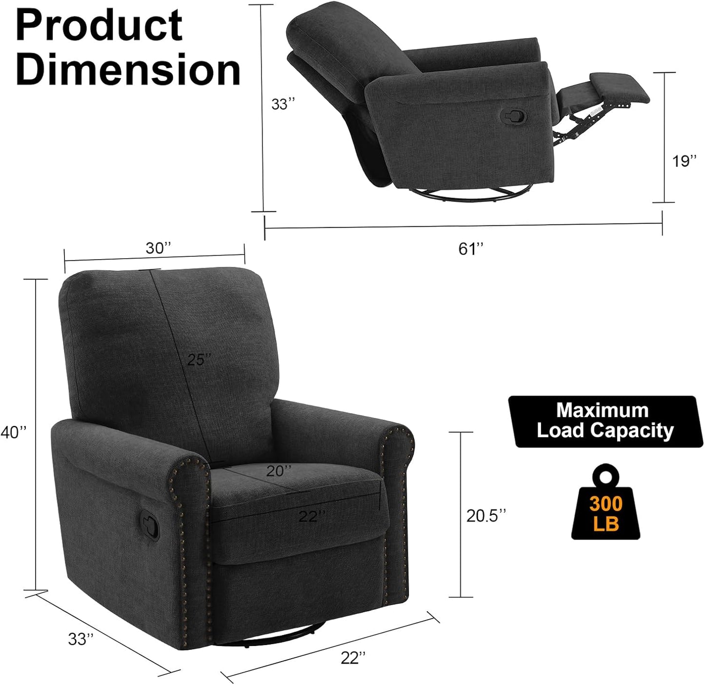 Recliner Chair, 360 Swivel Rocker Chair for Adults Nursery Rocking Chairs Glider Chairs for Living Room, Bedroom, Apartment