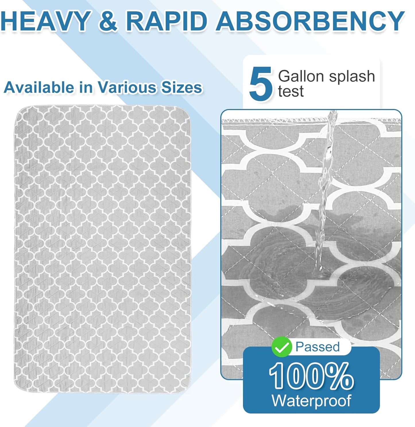 OUTCREATOR® Washable Bed Pads 34" x 36" (Pack of 2), Incontinence Mattress Protector, Anti-Slip Waterproof Underpads for Adults Kids Elderly Pets, Absorbency & Reusable Bedwetting Pads (Gray)