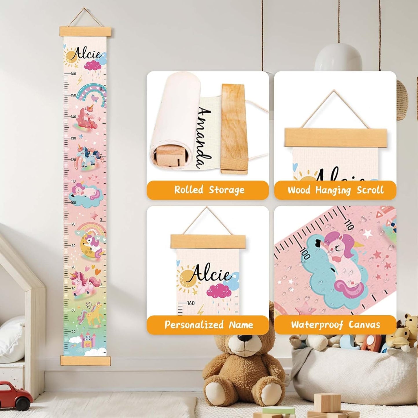 Personalize Name Growth Chart for Kids, Unicorn Kids Growth & Measuring Chart, Growth Chart for Wall, Height Measure Wall Chart Bedroom Nursery Wall Decoration,Playroom Essentials