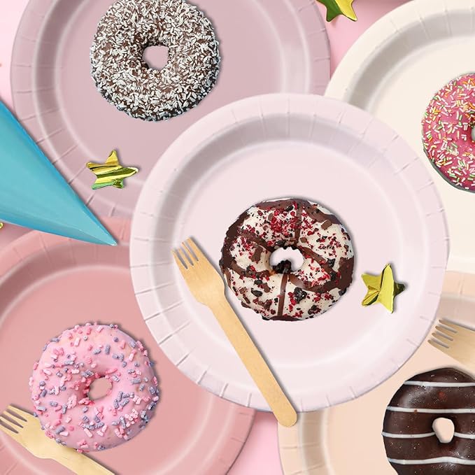 CMUSKO Pink Birthday Decorations - 60pcs Retro Dusty Pink Plates & Napkins Kit Boho Theme Tableware for Baby Shower,Wedding, Bridal Shower