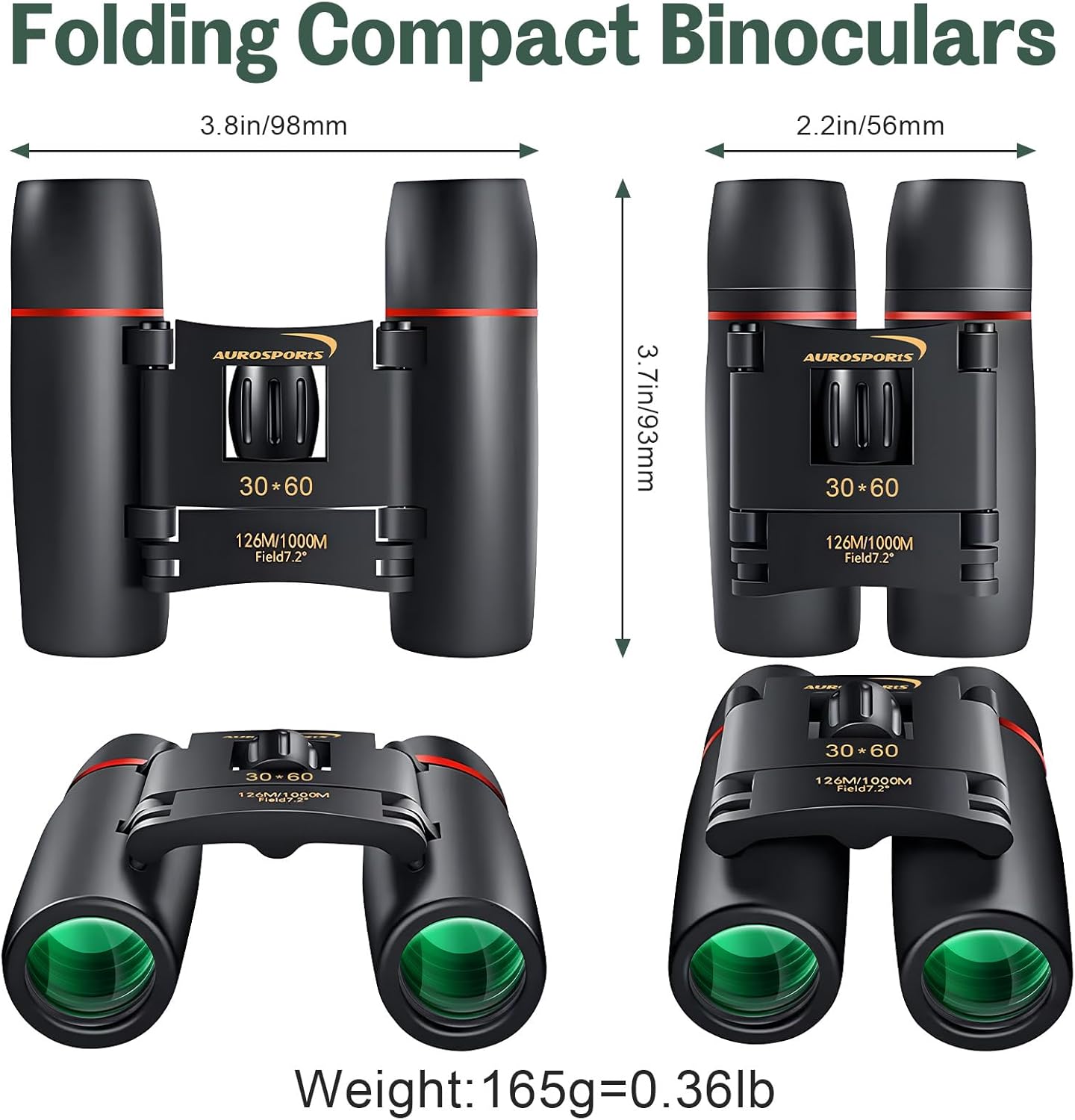 30X60 Small Binoculars for Adults Folding Bird Watching - Aurosports Mini Compact Binocular for Kids High Power Easy Focus Binoculars for Travel Hunting