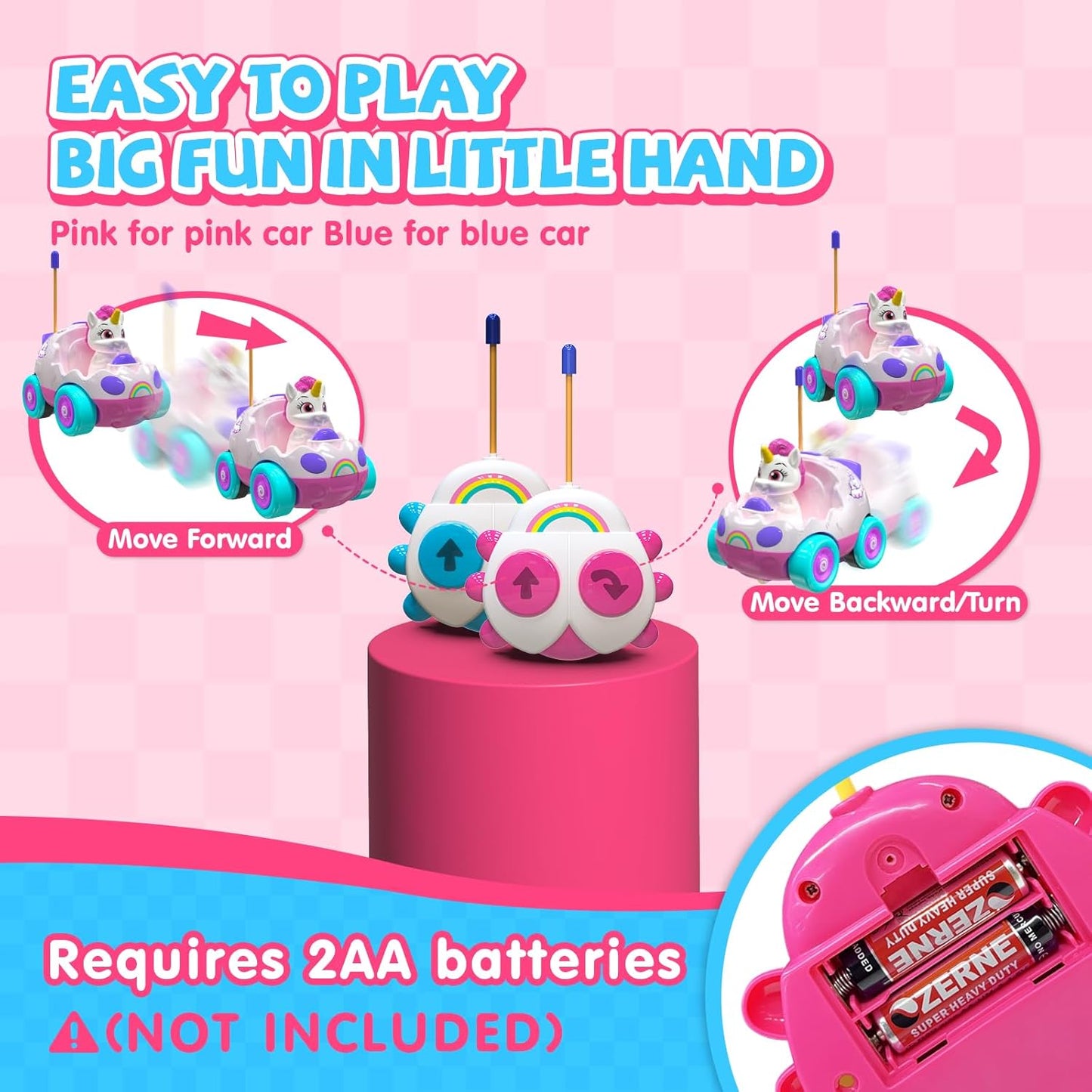 Remote Control Car for Toddlers 18m+ Unicorn RC Cars Toys with LED Lights & Music for Toddler Cute Birthday Gifts Toys Pink