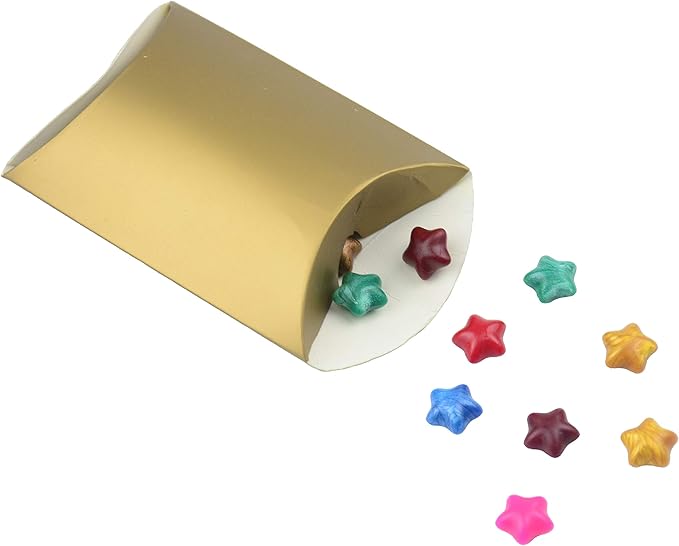 Aokbean 100 Pack Mini Pillow Candy Box Small Gift Boxes with 50 Yards Ribbon for Christmas Wedding Party Favor Gift, Jewelry or Soap Packaging (Gold)