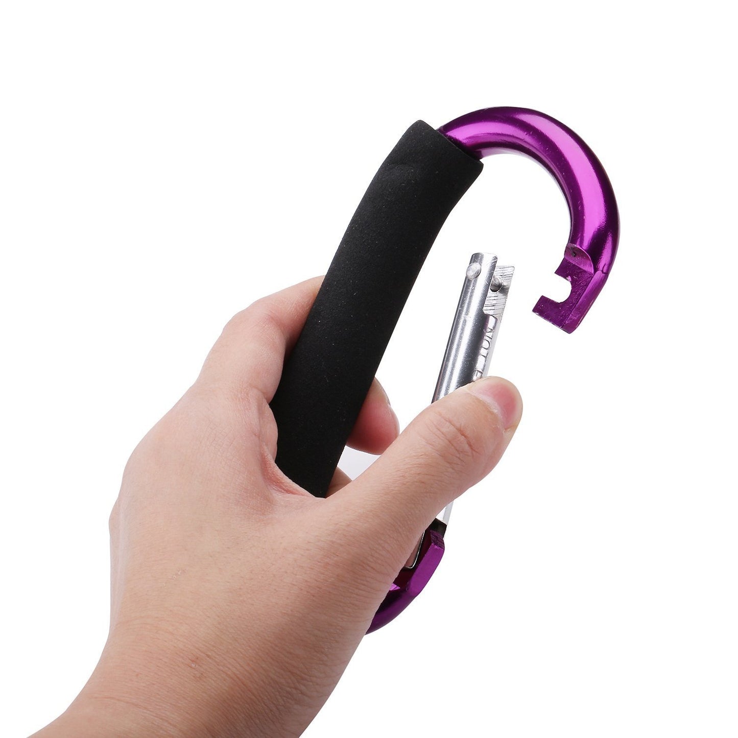 Large Stroller Hooks for Mommy, 2 pcs Carabiner Stroller Hook Organizer for Hanging Purses, Diaper Bag, Shopping Bags. Clip Fits Single/Twin Travel Systems, Car Seats (Blue+Purple)