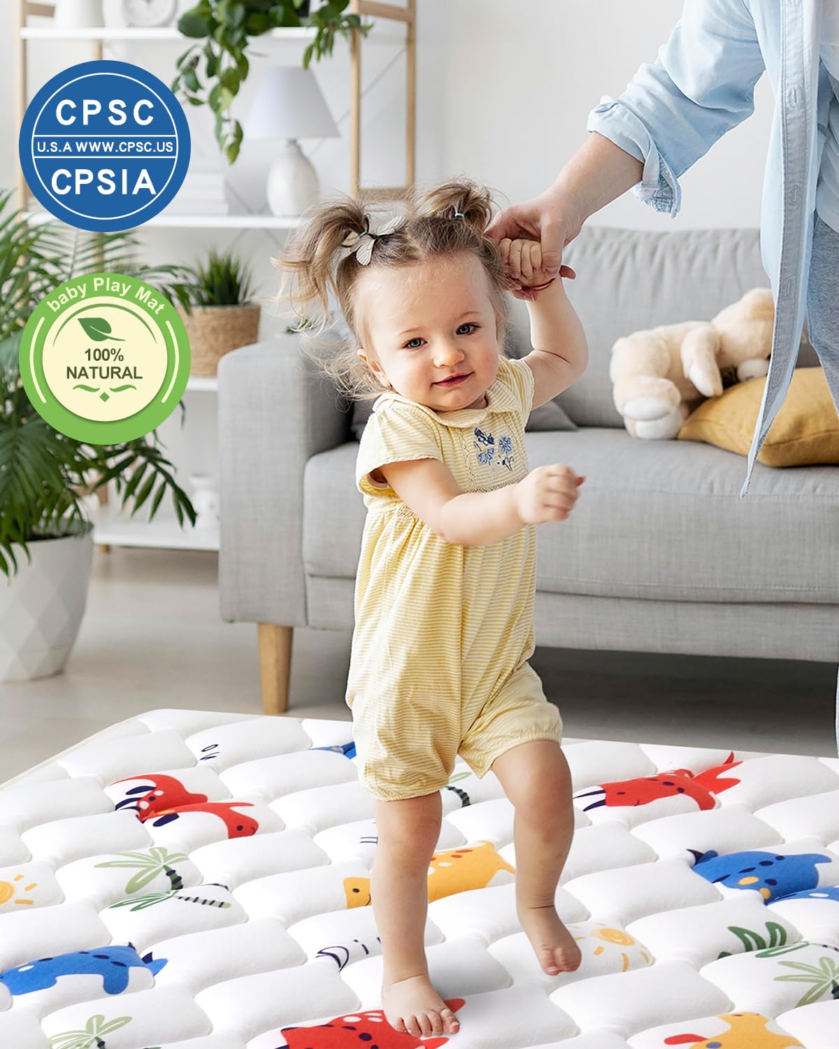 Odorless Premium Foam Baby Play Mat 4ft x 6ft, Soft Microfiber Fabric Crawling Mat for Floor- Comfortable and Hypoallergenic, Non-Slip Cushioned Floor Playpen mat for Infants,Babies,Toddlers