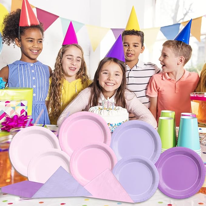 CMUSKO Pink and Purple Decorations-150Pcs Light Purple Pink Plates and Napkins Serves 50,Lavender Tableware Birthday,Birthday,Wedding
