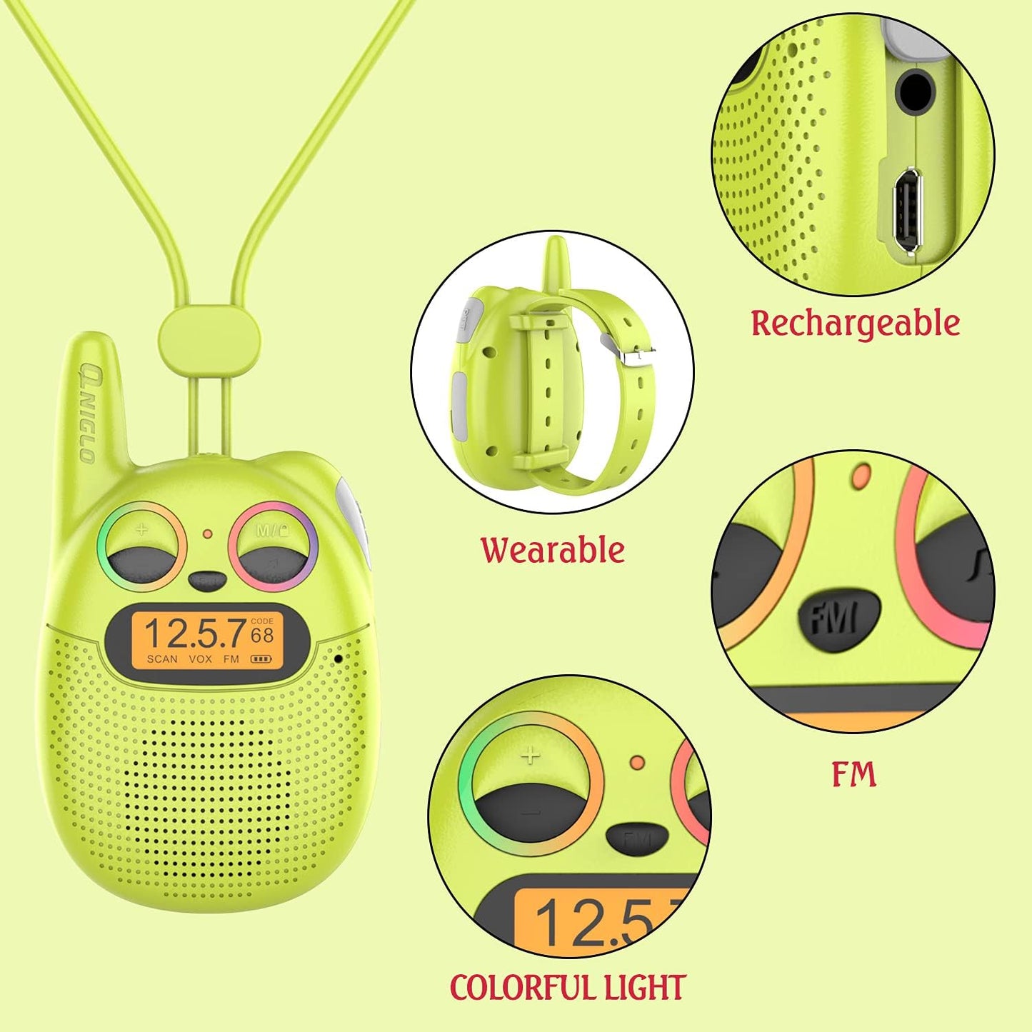 Qniglo Walkie Talkies for Kids Rechargeable 3 Pack, Christmas Birthday Gifts for Girls Age 3-12, Kid Walkie Talkie with FM Radio, Outdoor Camping Games, Spy Toys for 4 6 7 8 9 Year Old Boys Toddler