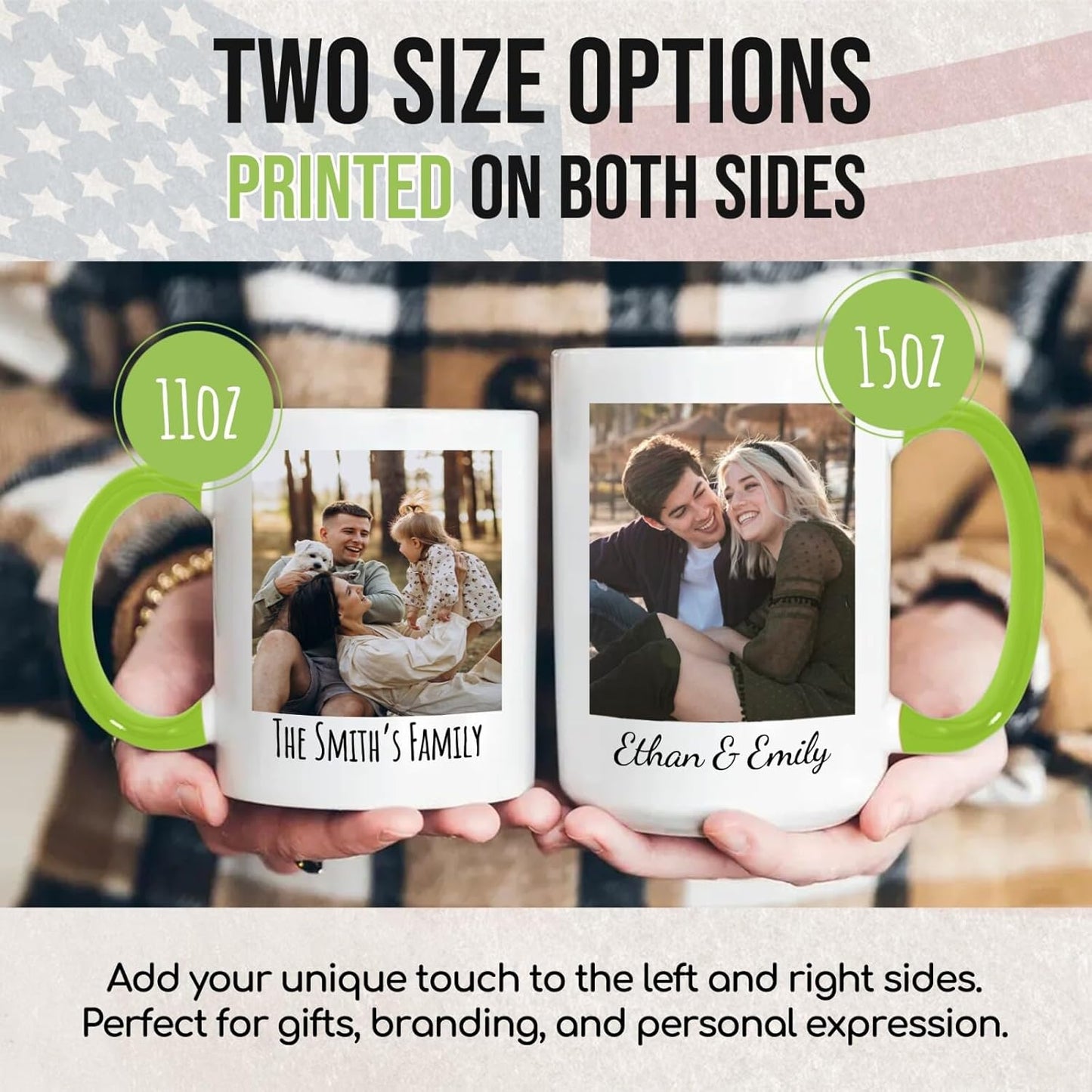 Ship Next Day Custom Mug Design Your Own Photo Text Personalized Picture Gifts for Women Men Customized Gifts Idea Personalized Coffee Mugs 15oz Light Green Handle