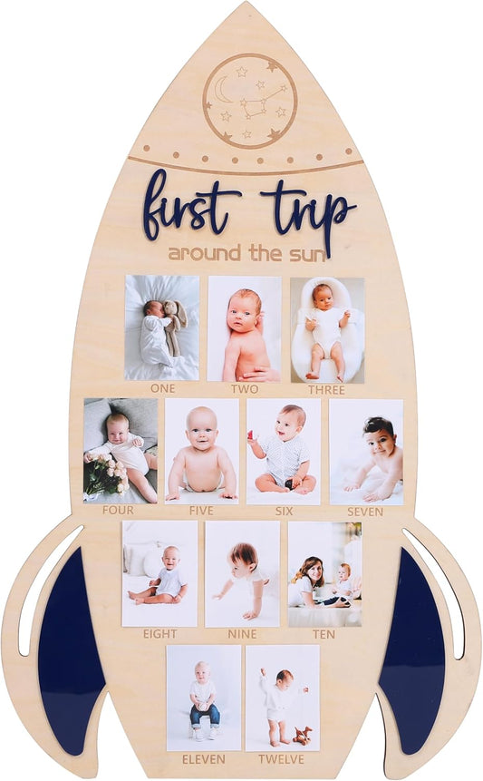 First Trip Around The Sun Photo Board - My First Year Frames, First Year Milestones Photo Board, 12 Month Photo Decorations, Girl/Boy 1st Birthday Decorations