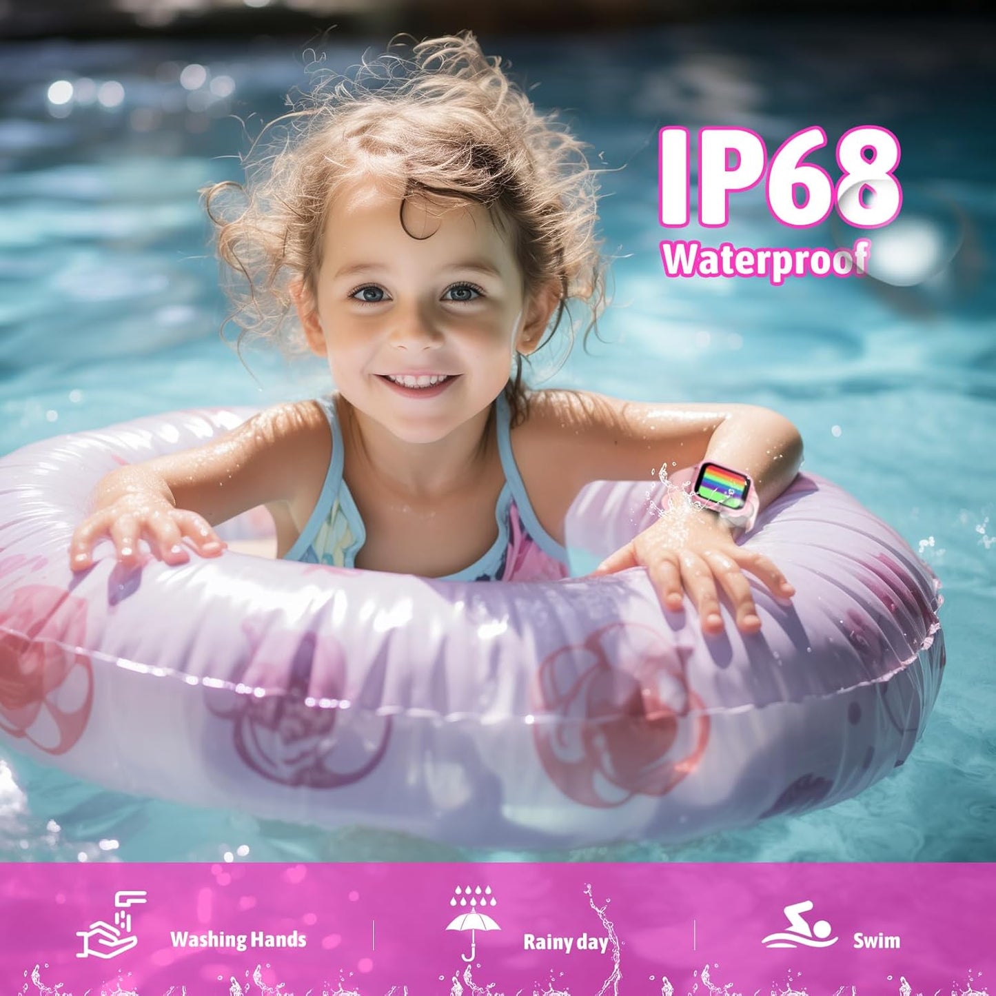 Smart Watch for Kids No Phone Needed, Tempered Glass Fitness Tracker Boy Teens with 19 Sport Modes, Pedometer, Sleep Monitor, Kids Watch Birthday Gifts Toy Gift for Girls Boys 6-16 (Pink)