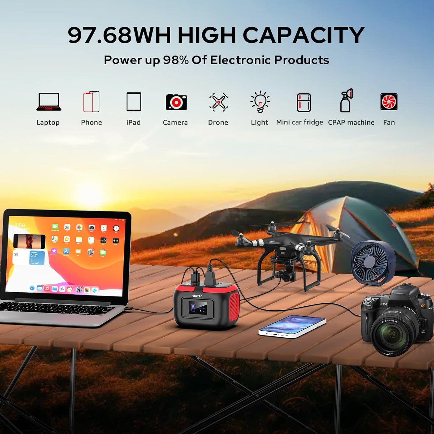 Portable Power Station, 97Wh Solar Generator, Lithium Battery Power with 110V AC 150W Peak Socket/DC/USB QC3.0/LED Light for Outdoor Camping Trip Home Backup Emergency