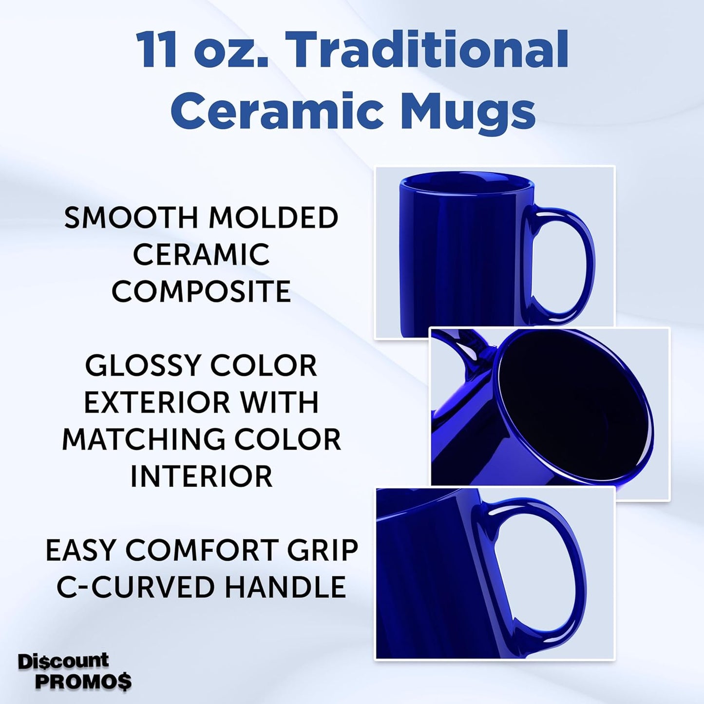 DISCOUNT PROMOS Ceramic Coffee Mugs 11 oz. Set of 10, Bulk Pack - Coffee cup set, Iced coffee cup, Gaming mug - Cobalt Blue