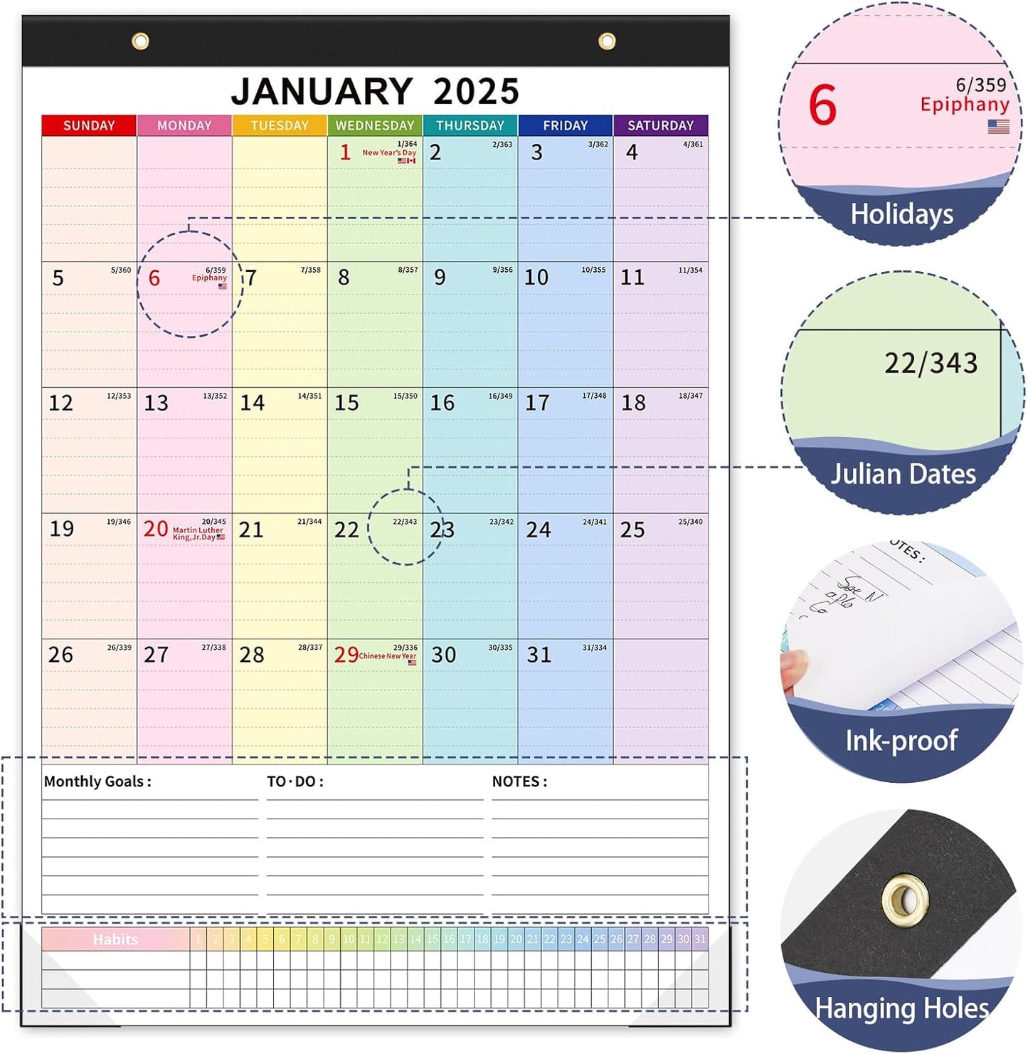 Ospelelf Magnetic Calendar 2025-2026 Wall Calendar 12'' x 17'' Desk Calendar 18 Month Calendar for Refrigerator, Use Jan 2025 - June 2026