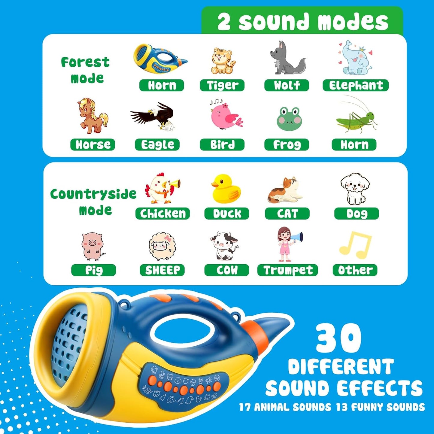 Voice Changer Toy for Kids 5-7: Animal Sounds Horn 30 Fun Sound Effects & Lights Voice Changer Device Kids Hunting Toys Nature Exploration Outdoor Toys for Boys Girls Ages 3-8 Olds, Blue