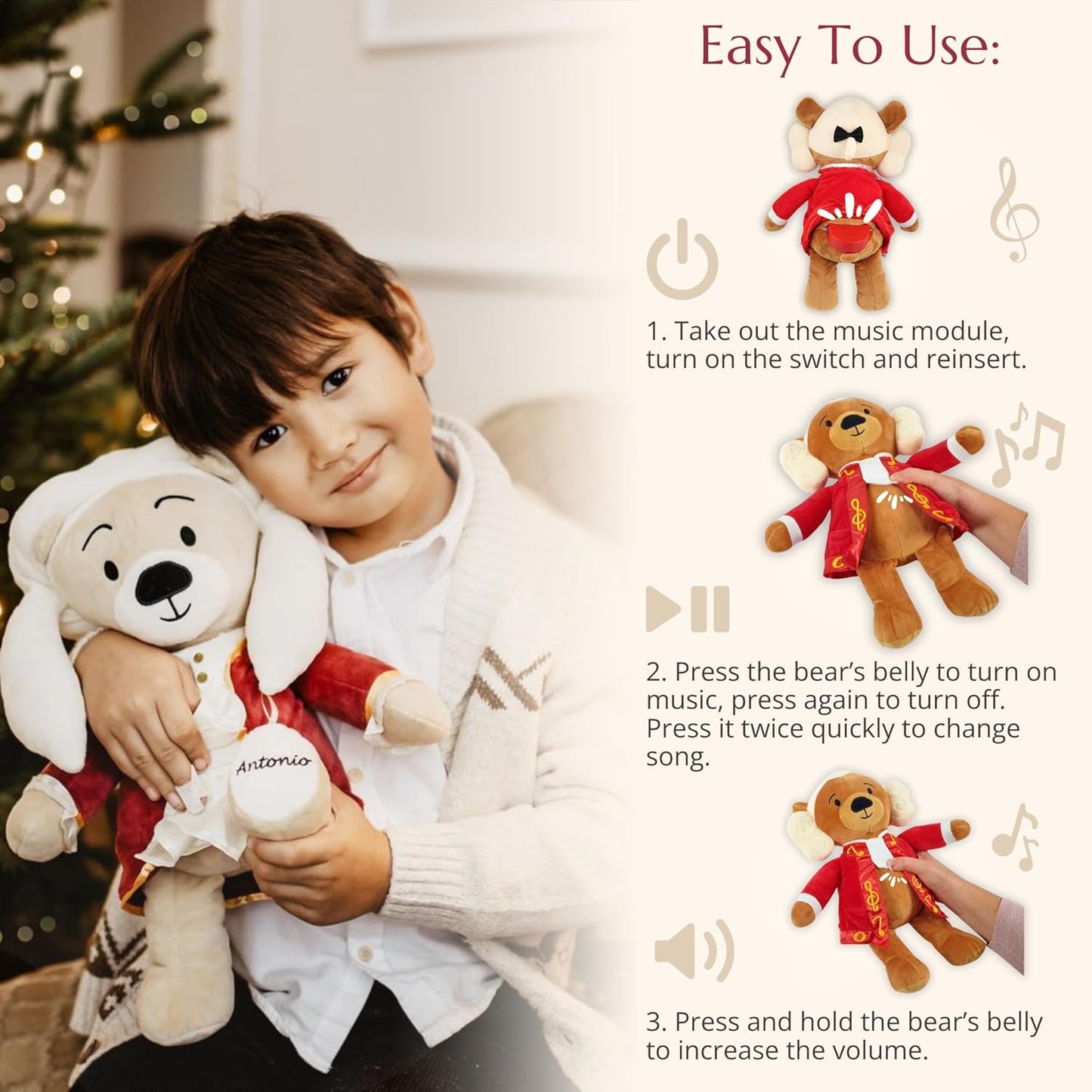 Vivaldi Virtuoso Bear – Dual-Mode Plush Toy with Music & Comfort Features, Plays 40 Mins of Classical Music & White Noise for Babies & Toddlers