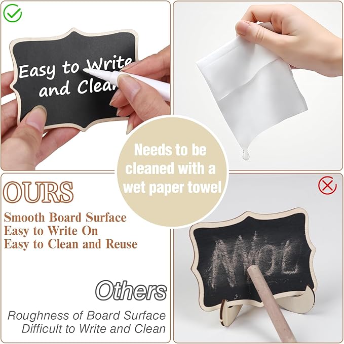 Herda 18 PCS Mini Chalkboard Signs with Easel Stand, Wooden Blackboard Labels for Wedding Celebration, Name/Place Cards, Food Labels for Party Buffet, Reusable Signs/Message Boards/Table Numbers etc.