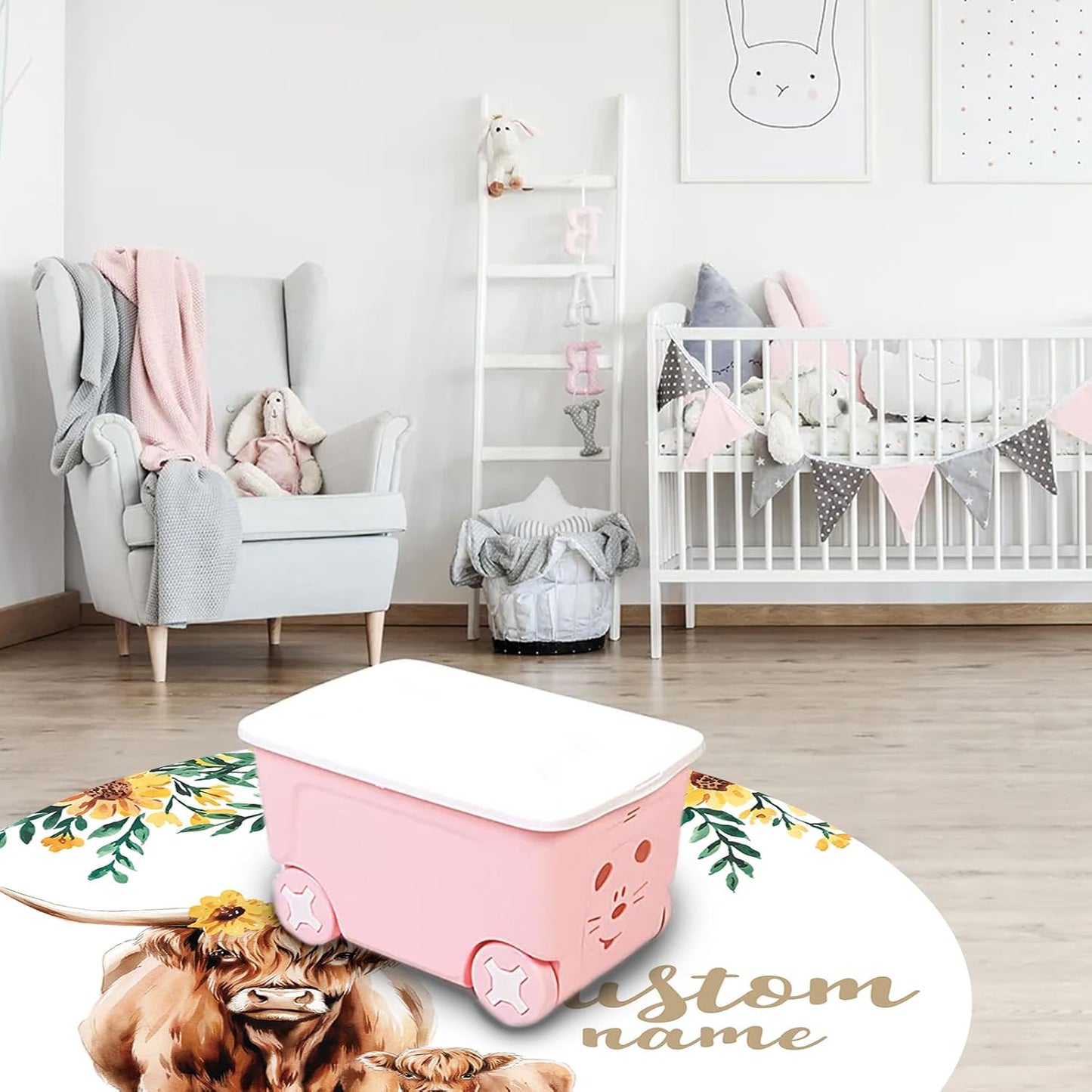 Custom Nursery Crib Bedding Set: Personalized Name 4 Piece Yellow Highland Cattle Design Baby Crib Sets for Girls - Toddler Double Layer Blanket Set, Comfortable Crib Bed Sheets for Baby Toddlers