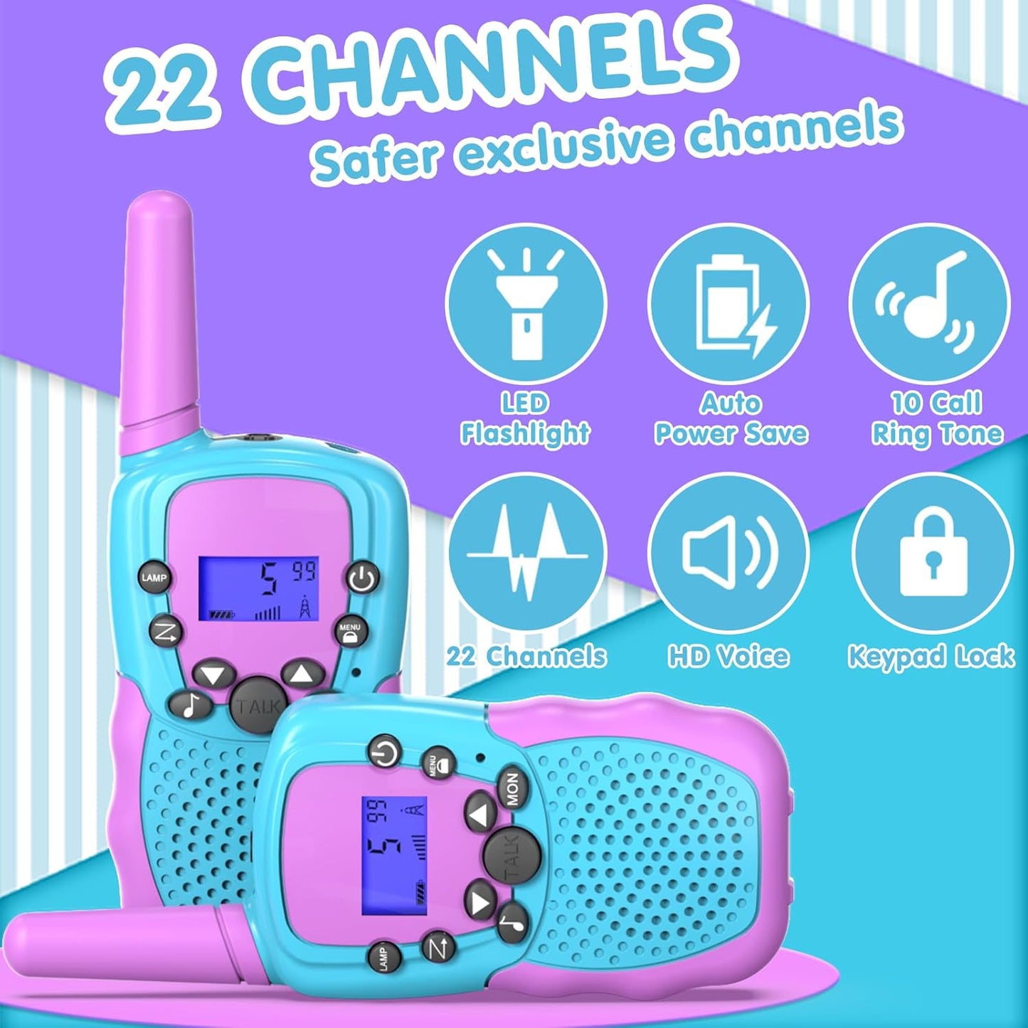 Selieve Toys for 3-14 Year Old Children's, Walkie Talkies for Kids 22 Channels 2 Way Radio Toy with Backlit LCD Flashlight, 3 Miles Range for Outside, Camping, Hiking Purple
