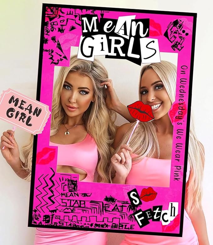 LaVenty Mean Girls Party Photo Booth Props Frame Mean Girls Party Decoration Y2k Birthday Party Decorations Hot Pink Girl Birthday Party Supplies