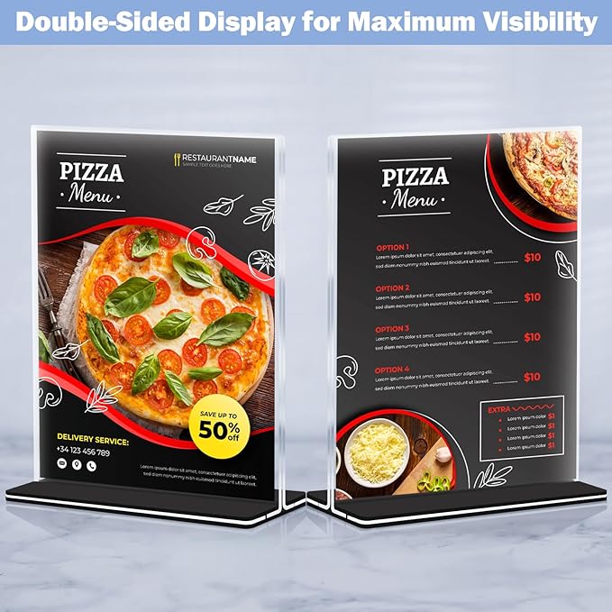 Acrylic Sign Holder 8.5 x 11, 24 Pack Clear Double-Sided Acrylic Display Stand for Vertical Tabletop Use, Perfect for Menus, Flyers, and Paper in Restaurants, Hotels, Office
