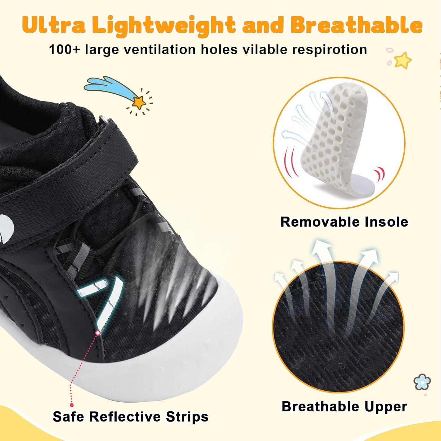 FEETCITY Wide Baby Shoes Boys Girls Baby Barefoot Shoes Breathable Infant Walking Shoe Crib Sock Shoe Toddler Sneakers Flexible