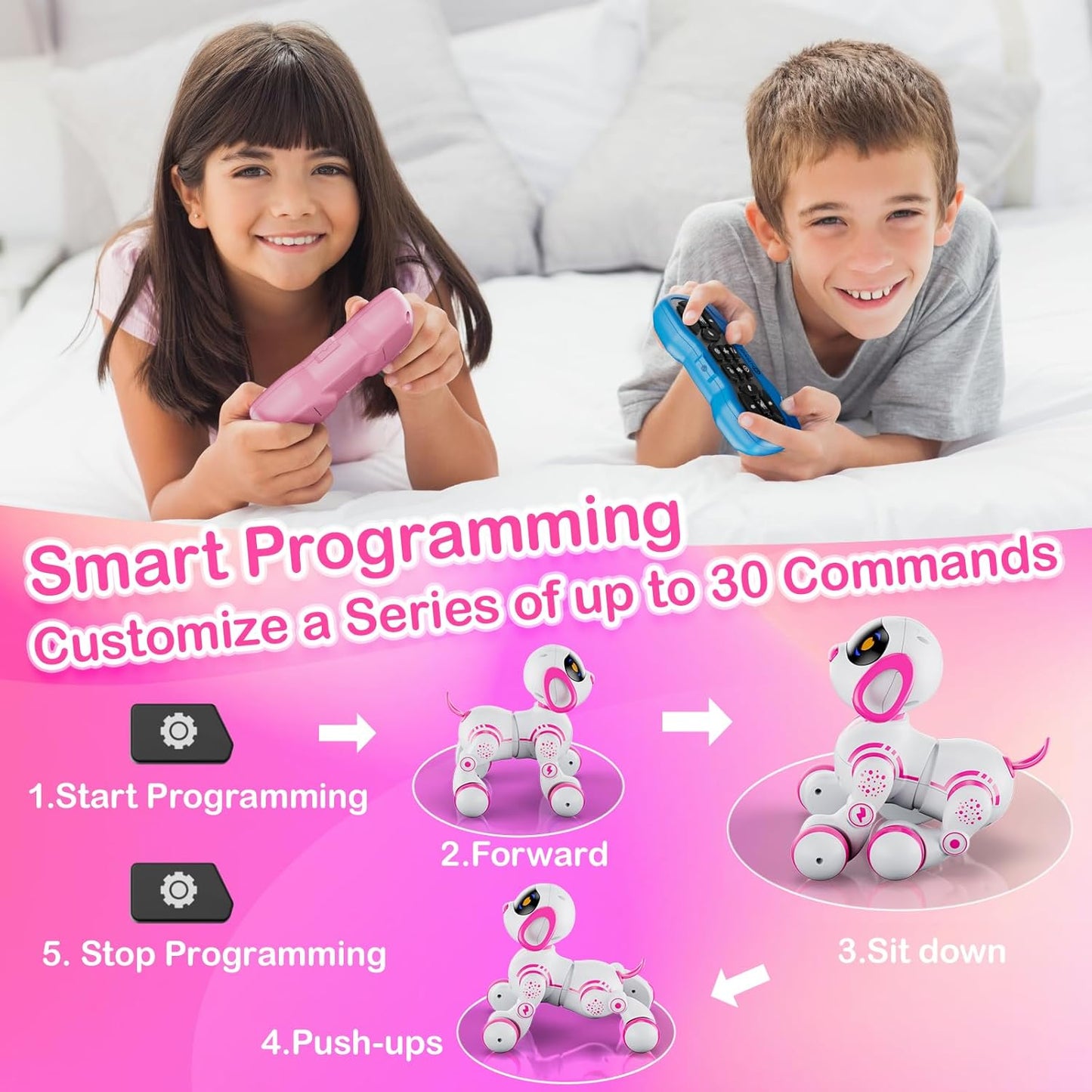 Contixo R3 Robot Dog Toy for Kids - Interactive Remote Control Smart Dancing Robotic Pet for Boys & Girls Ages 3-12 - Pink