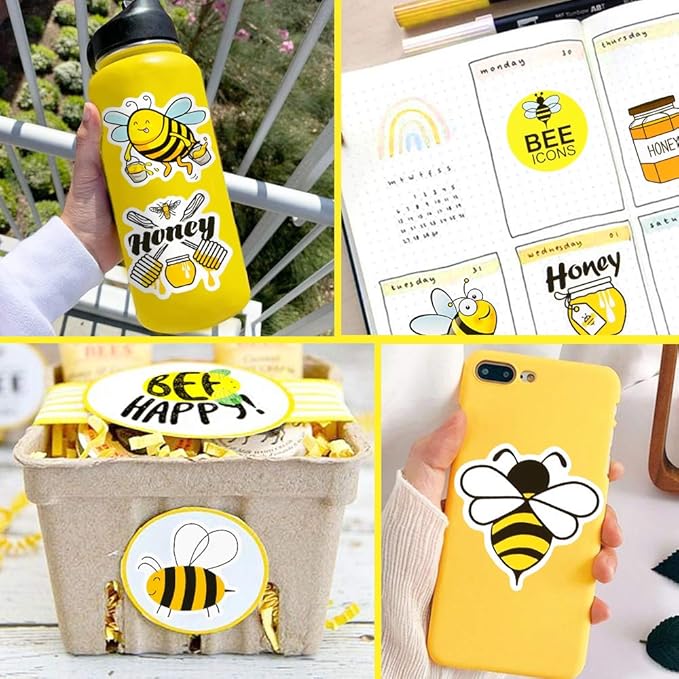 QTL Stickers for Kids Bee Stickers Laptop Stickers for Teens Girls Boys Honey Bee Stickers for Water Bottle Waterproof Stickers Cute Stickers 50Pcs