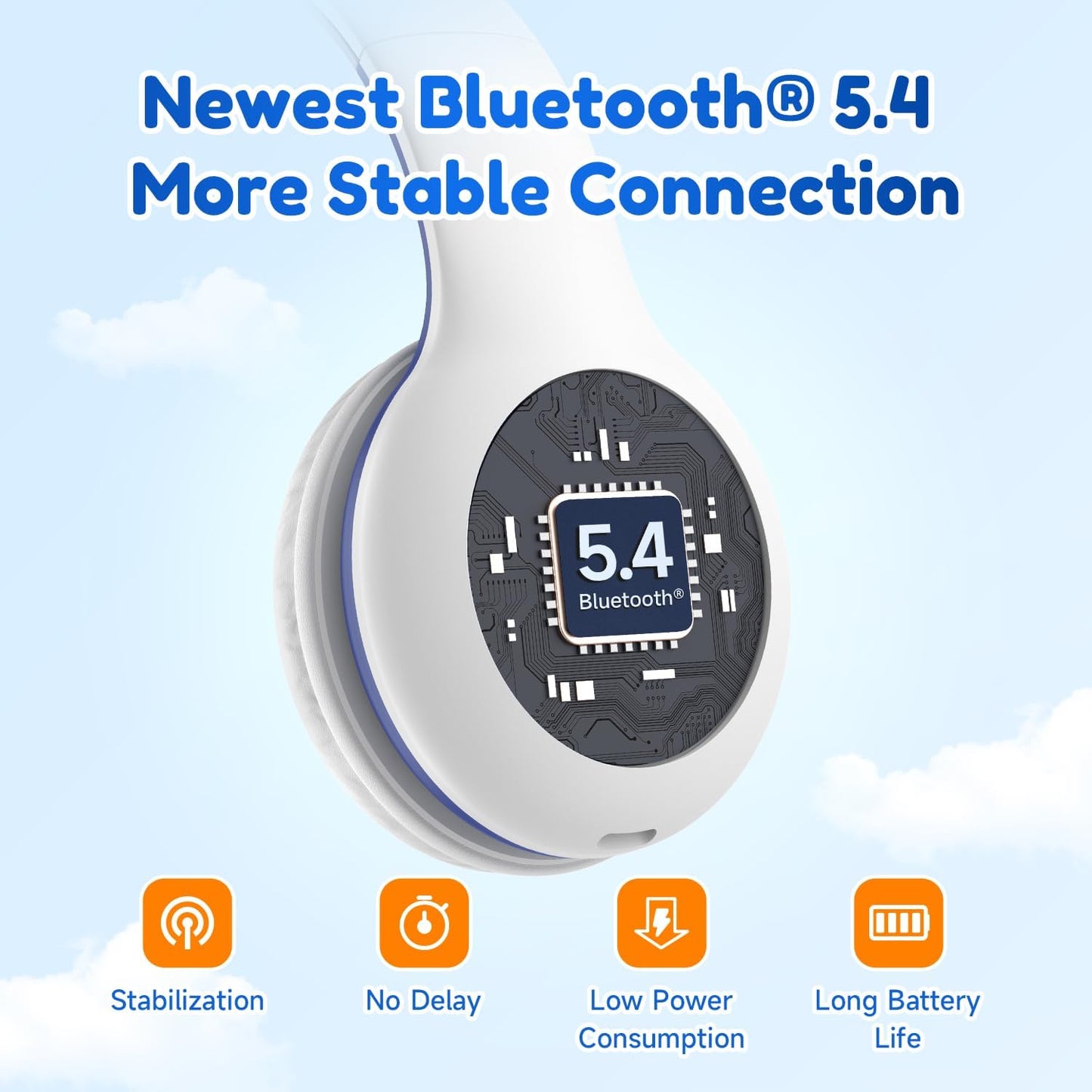 EarFun K2 Kids Bluetooth Headphones, Kids Headphones with Volume Limited, 40H Playtime, Built-in Mic, Stereo Sound, Foldable Over-Ear Headphone for School/Travel/iPad/Tablet, White