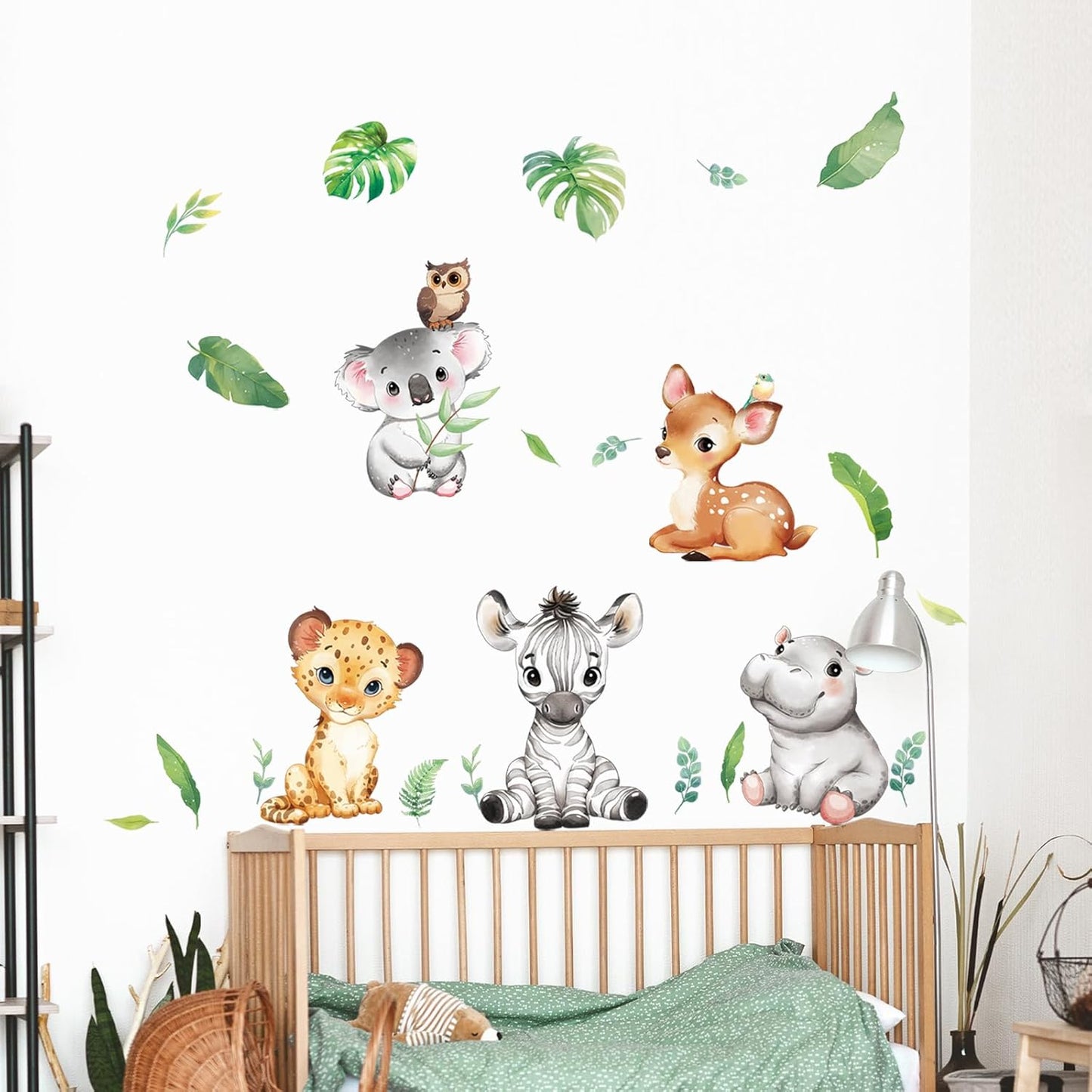 Tanlaby Jungle Animals Wall Stickers Cartoon Woodland Animal Wall Decals Zebra Forest Peel and Stick Art Sticker for Baby Nursery Kids Bedroom Playroom Daycare Classroom Decor