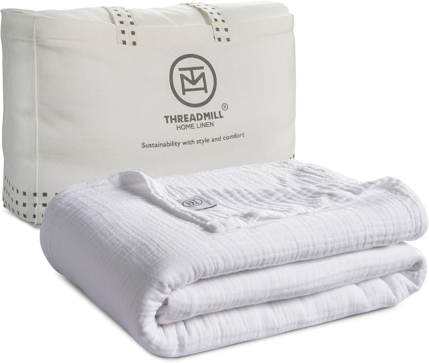 Threadmill Summer Queen Size Blanket| 4 Layer Cotton Gauze | Lightweight, Breathable, and Cozy for All Seasons | Versatile Muslin Blanket for Couch, Bed | White