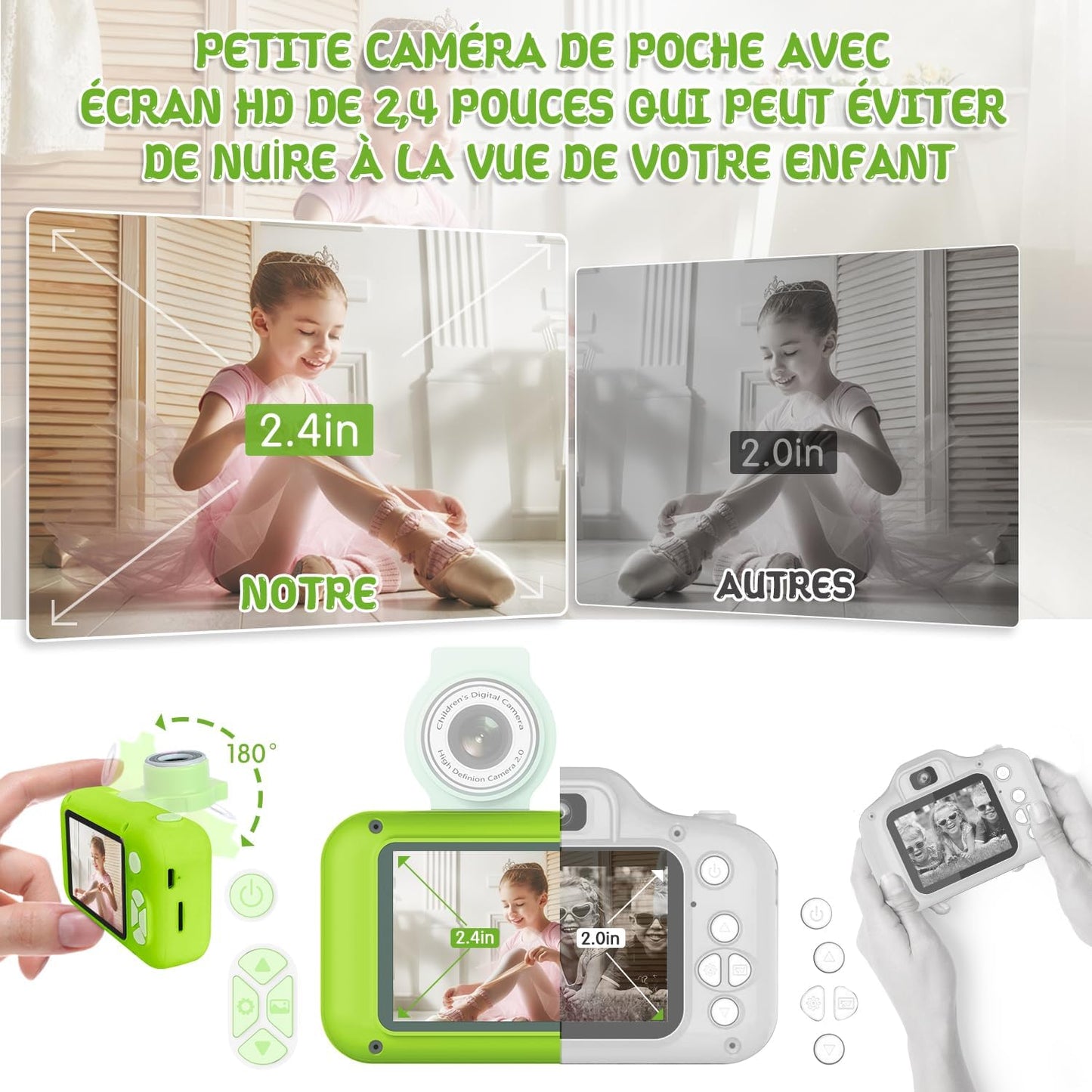 Kids Camera, Toddler Kid Digital Camera with 180°Flip Lens & 2.4in IPS Screen, Birthday Festival Gifts Present Toy for 4 5 6 7 8 9 10 11 Year Old Girls/Boys, 32 GB Card Included, X101