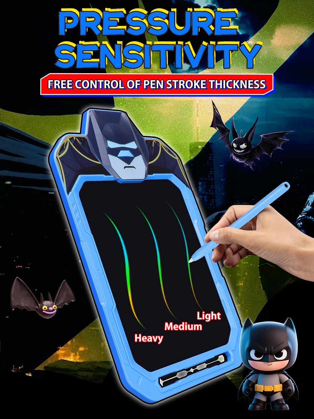 LCD Writing Tablet for Kids 10 Inch Bat Hero for Toddler 2 3 4 5 6 - Paint, Doodle Board, Drawing Pad - Travel Toys, Road Trip Car Activities, Birthday Christmas Gift Boys & Man