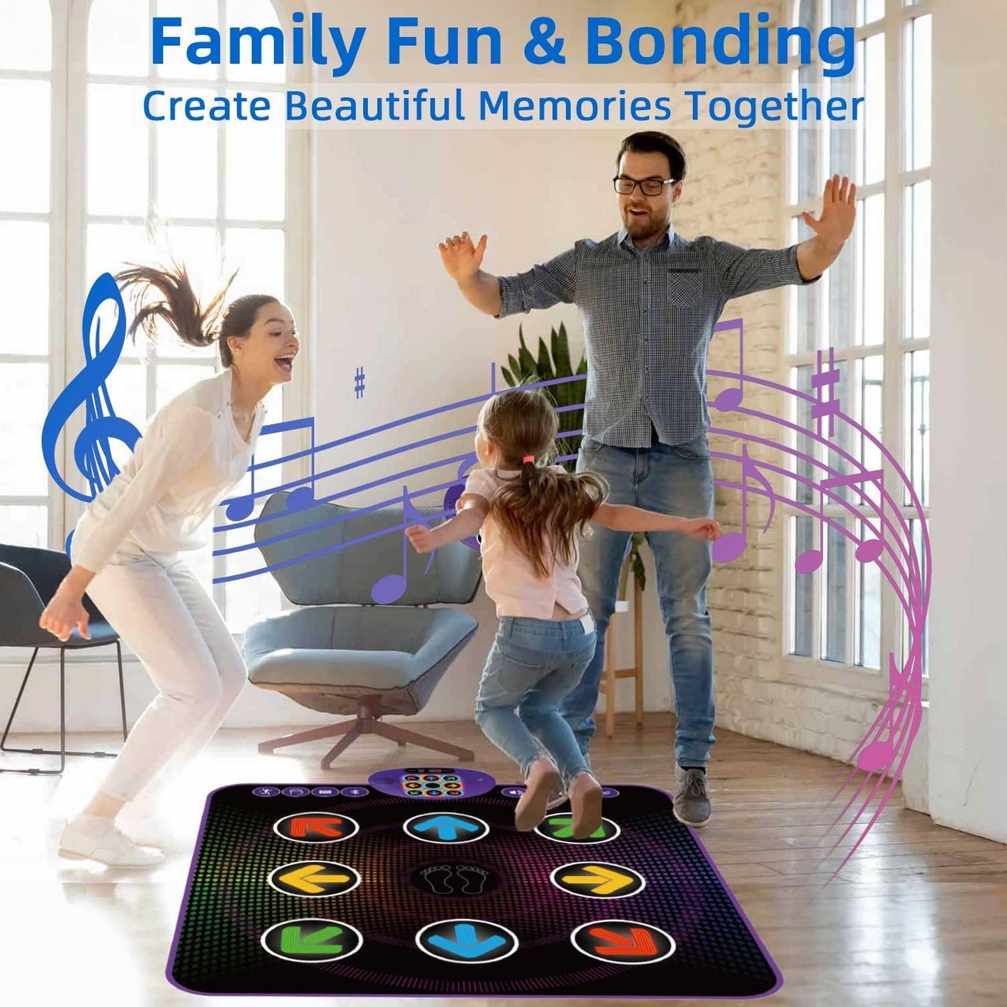 SUNLIN Light Up Dance Mat for Boys Girls Ages 3 4 5 6 7 8, Fun Toy Gift w/ 9 Light Up Keys & Bluetooth, Interactive Music Pad w/ 4 Game Modes & Adjustable Volume, Birthday Gift for Kids 3-12