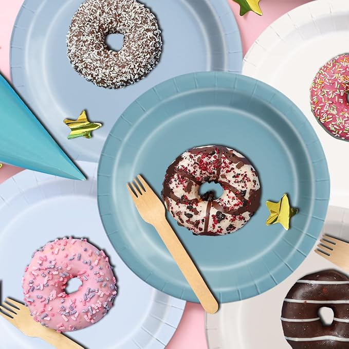 CMUSKO Blue Birthday Decorations - 150pcs Dusty Blue Gradient Plates & Napkins Kit Serves 50 for Dusty Theme Baby Shower,Wedding, Bridal Shower