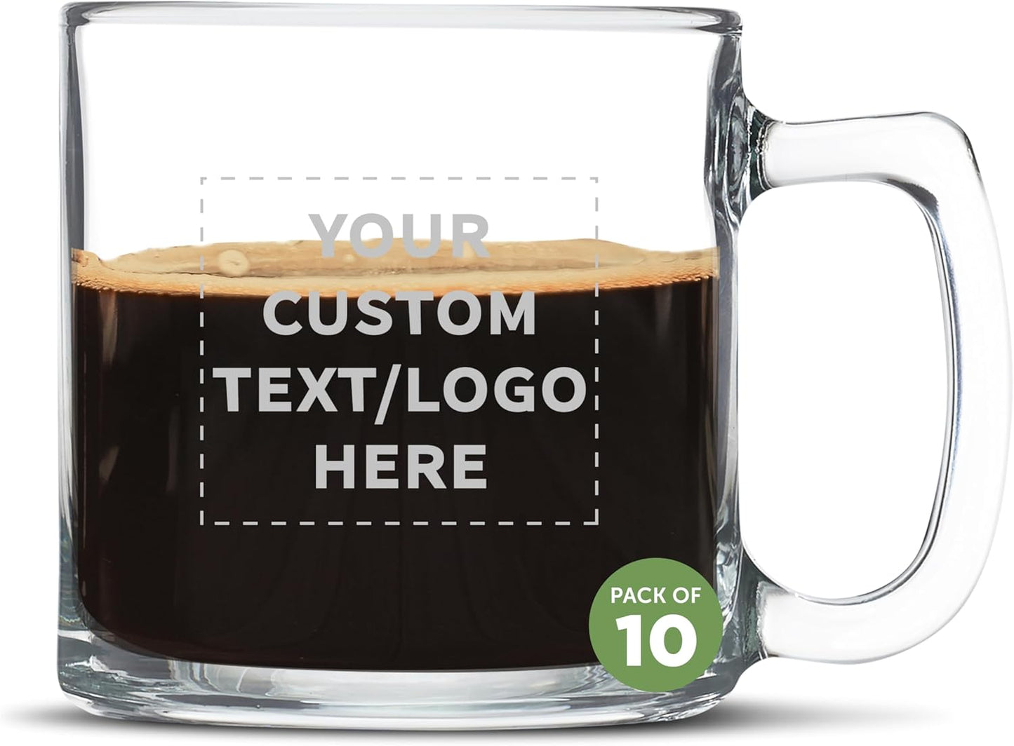 DISCOUNT PTOMOS Custom Small Glass Coffee Mugs 9 oz. Set of 10, Personalized Bulk Pack - Perfect for Coffee, Tea, Espresso, Hot Cocoa, Other Beverages - Clear