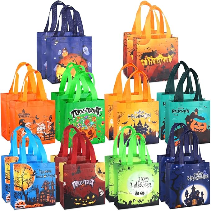 PARSUP 20PCS Halloween Trick or Treat Bags, Non-Woven Large Gift Tote Bags with Handles for Gifts Wrapping, Party Supplies, 7.9 * 7.9 * 3.15inch