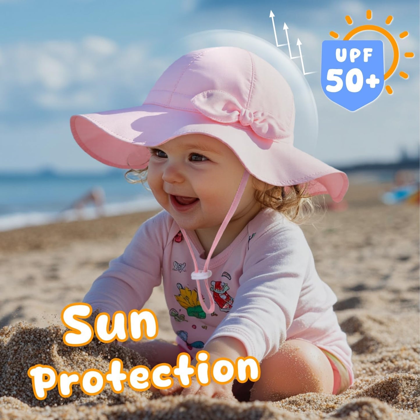 Baby Sun Hat Toddler Girl Beach Hat Adjustable Outdoor Summer Hat UPF 50+ Sun Protection Wide Brim Infant Kids