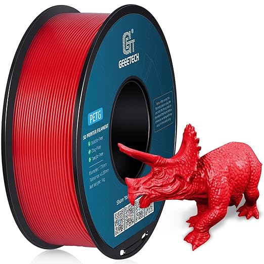 Geeetech PETG Filament 1.75mm, 1 KG (2.2lbs) Spool 3D Printer Filament, High-Toughness, ±0.02mm Accuracy, Neatly Wound & Moistureproof, Non-Clogging Non-Stringing, Fits Most FDM Printers, Red
