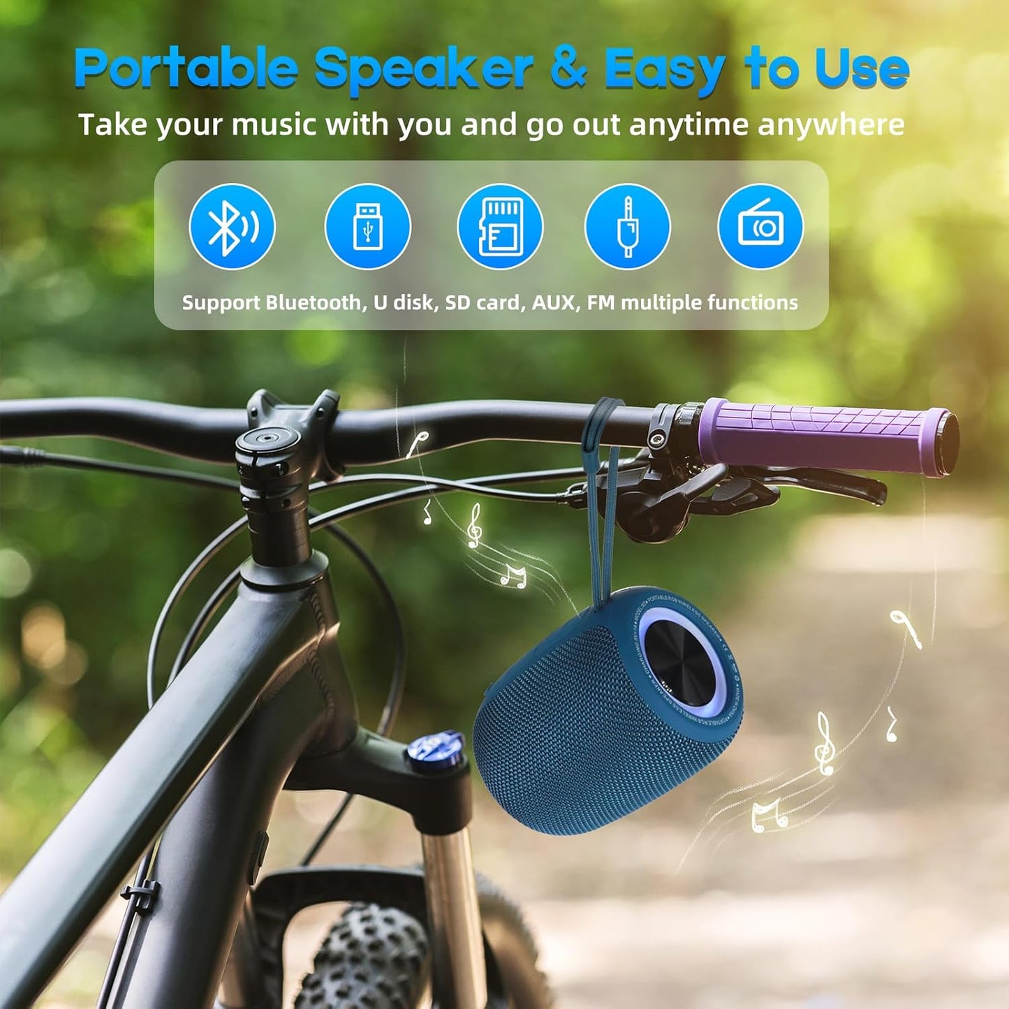 Portable Bluetooth Speaker, BT5.3 Wireless Speaker 20W Bass Diaphragms with Multi LED Light Dynamic Modes, IPX6 Waterproof 16H Playtime supports FM Mode, TF, USB for Home, Cycling, Outdoor, Beach