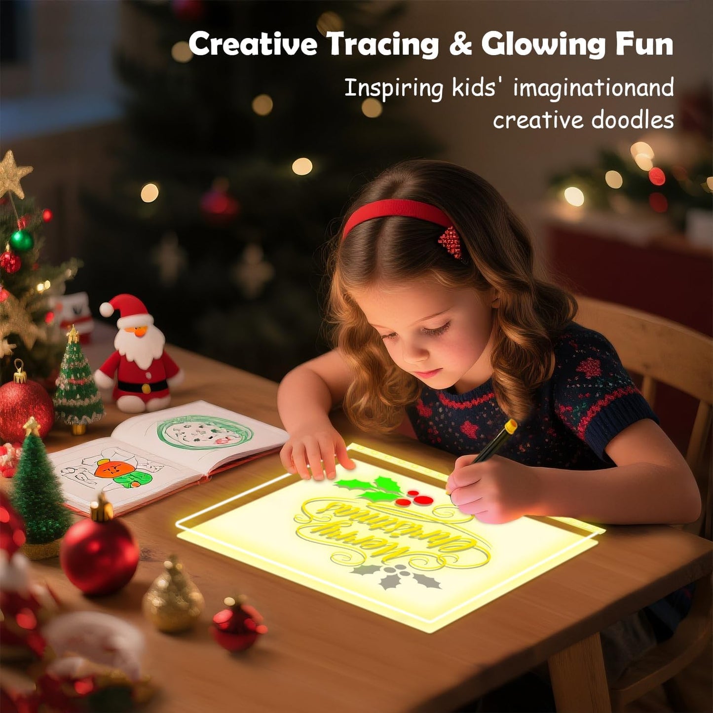 Led Dry Erase Board with Stand for Kids, Led Note Board with Colors Light Up Drawing Board 13.7"X10" Acrylic Message Board Dry Erase Led Notepad Illuminated Board with 7 Color Markers for Gifts Toys