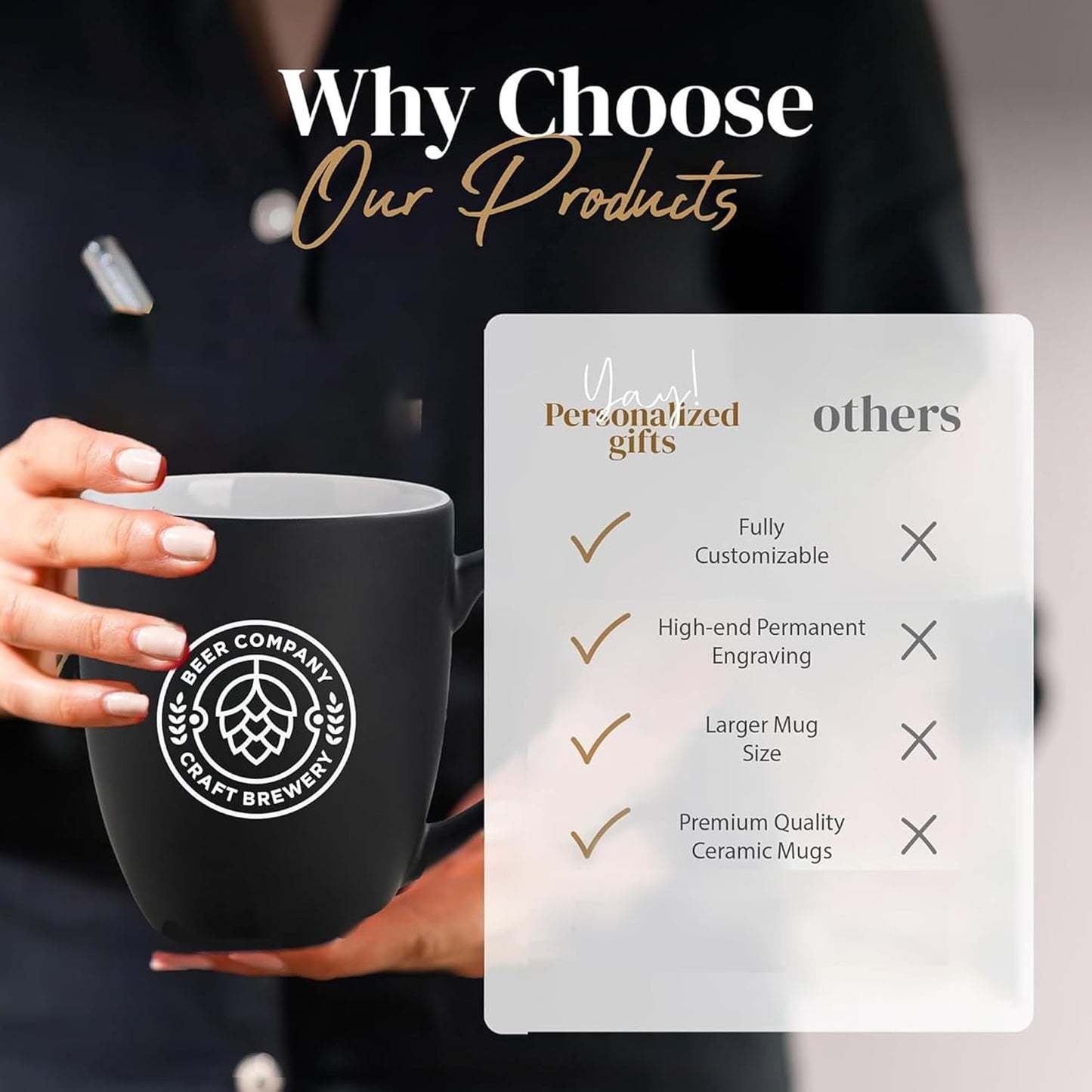 Personalized Coffee Mug Engraved with your Custom Logo - Customized Coffee Mugs, Hot Chocolate Mug, Birthday Gift, Retirement Gift (Engraved Custom Logo, Matte Black)