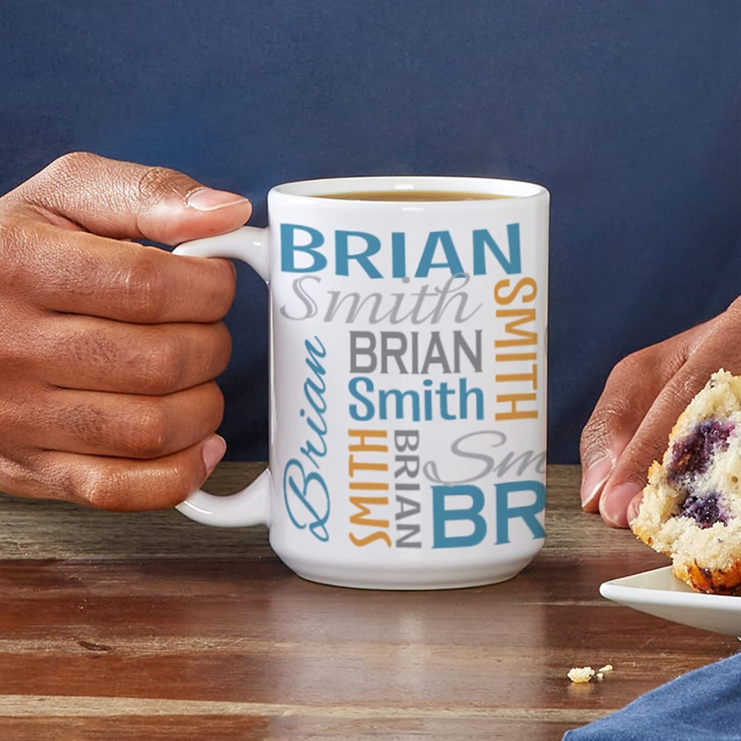 Let's Make Memories Personalized Your Name Signature Mug - Custom 15oz Coffee Mug - Stocking Stuffer - For Christmas -Blue/Orange