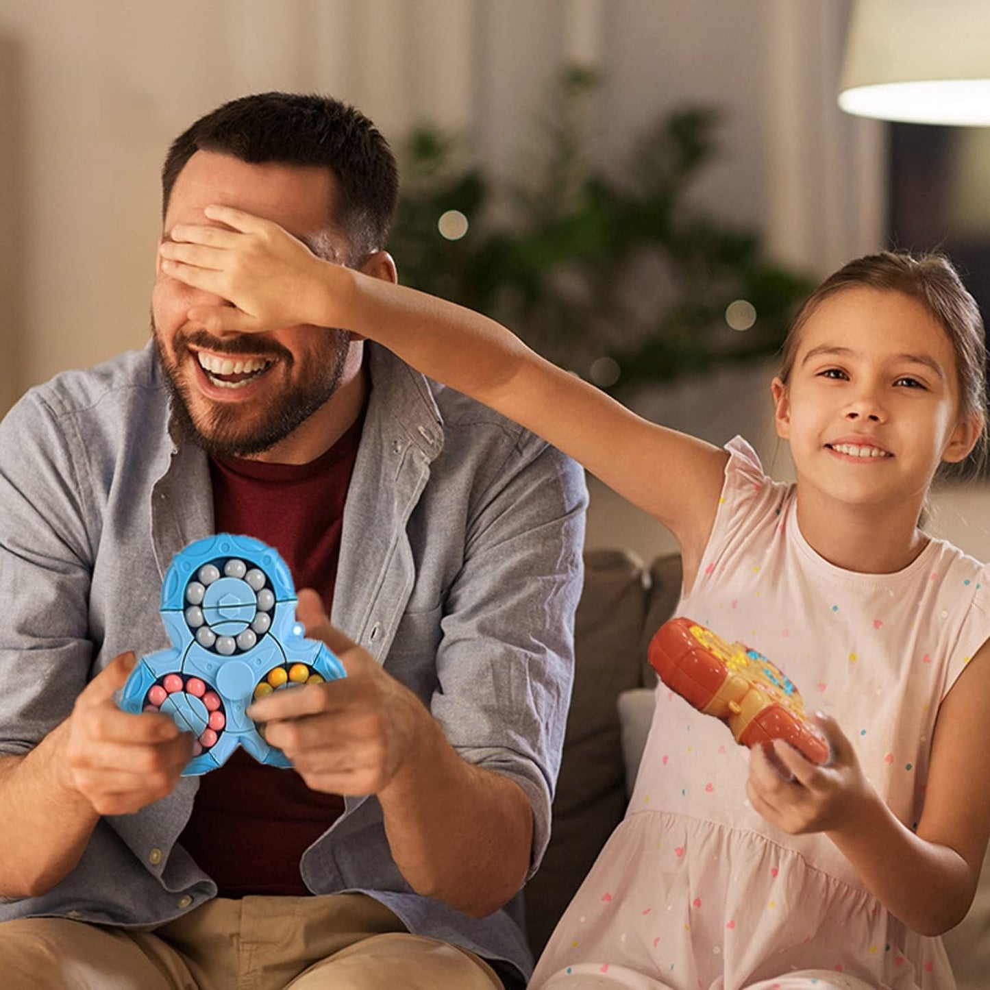 Magic Bean Rotating Brain Teaser Finger Puzzle Toy,Boys Girl Handheld Spinner Stress Anxiety Relief Ball Game Sensory Toys,Gift for Kids Ages 3Above Easter Christmas Birthday New Year (Blue)