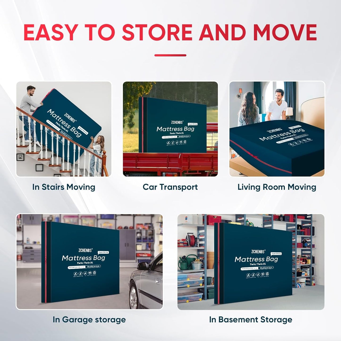 ZCHENBS® – Mattress Bags for Moving and Storage,Mattress Bag with Zippers,5 Mil Ultra-Thick Bed Bag,Waterproof,Anti-Tear,Heavy-Duty Mattress bag (Black, Twin/Twin XL-(2 Pack))