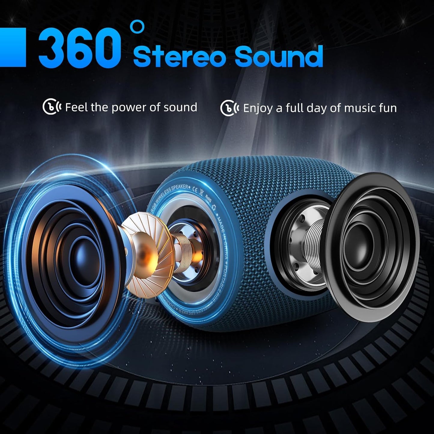 Portable Bluetooth Speaker, BT5.3 Wireless Speaker 20W Bass Diaphragms with Multi LED Light Dynamic Modes, IPX6 Waterproof 16H Playtime supports FM Mode, TF, USB for Home, Cycling, Outdoor, Beach