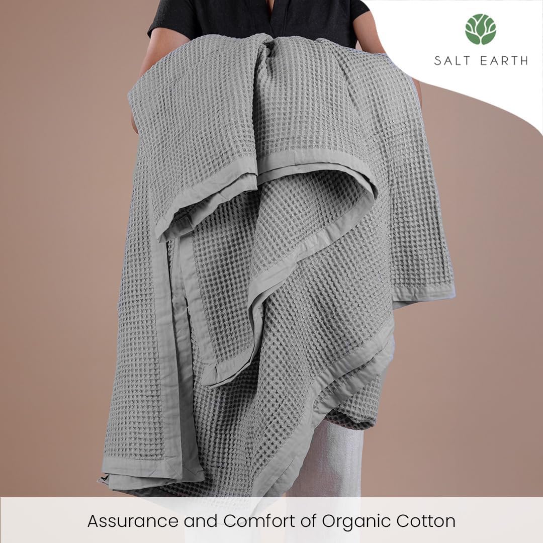 Salt Earth GOTS Certified 100% Organic Cotton Throw Blanket, 60" X 80" Waffle Blankets & Throws for Bed, Throw Blanket for Couch,Modern and Cozy Blanket,All Seasons, Comfy Soft Blanket(Scottish Grey)
